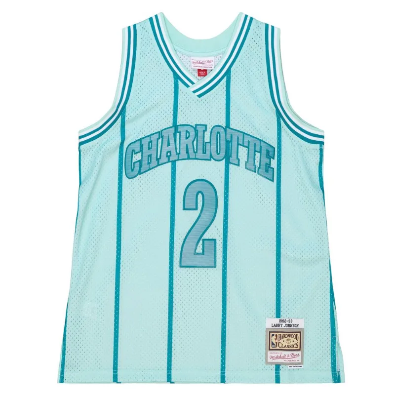 Regata Mitchell & Ness Space Knit Swingman Jersey Charlotte Hornets 1992-93 Larry Johnson Azul - M