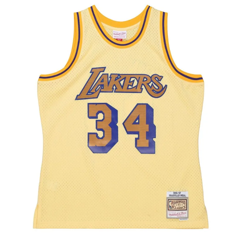 Regata Mitchell & Ness Space Knit Swingman Jersey Los Angeles Lakers 1996-97 Shaquille O'Neal Amarela - M