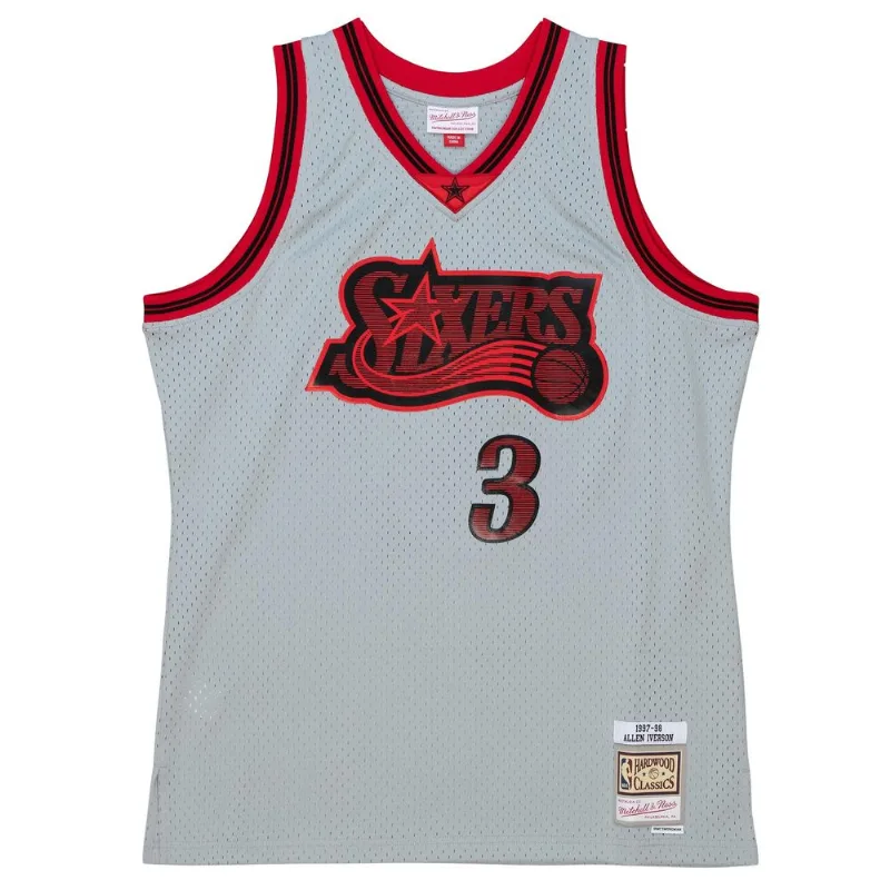 Regata Mitchell & Ness Space Knit Swingman Jersey Philadelphia 76ers 1997-98 Allen Iverson Cinza - XGG
