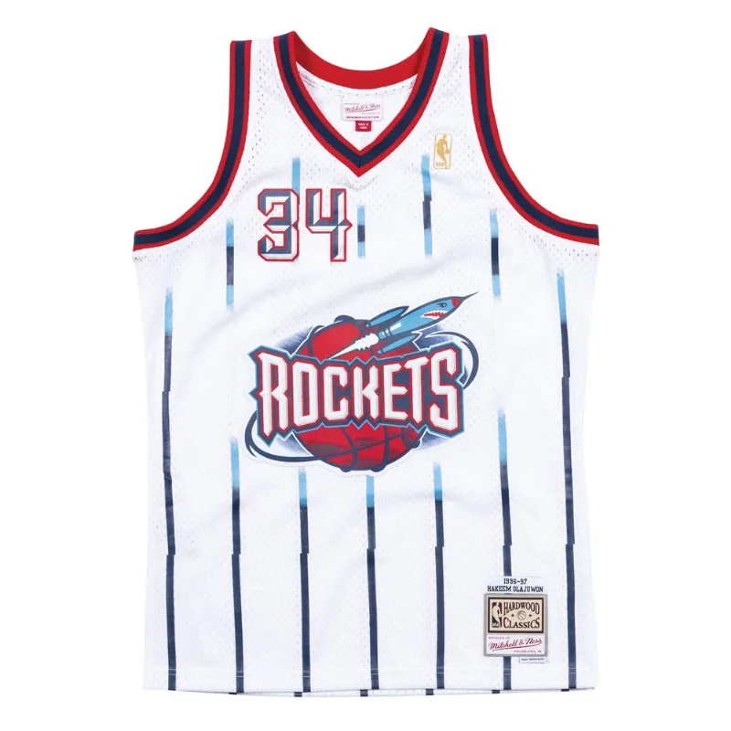Regata Mitchell & Ness Swingman Jersey Houston Rockets 1996-97 Hakeem Olajuwon Branca - XGG
