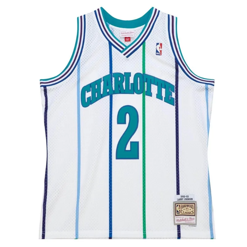 Regata Mitchell & Ness Swingman Jersey Charlotte Hornets 1992-93 Larry Johnson Branca - G