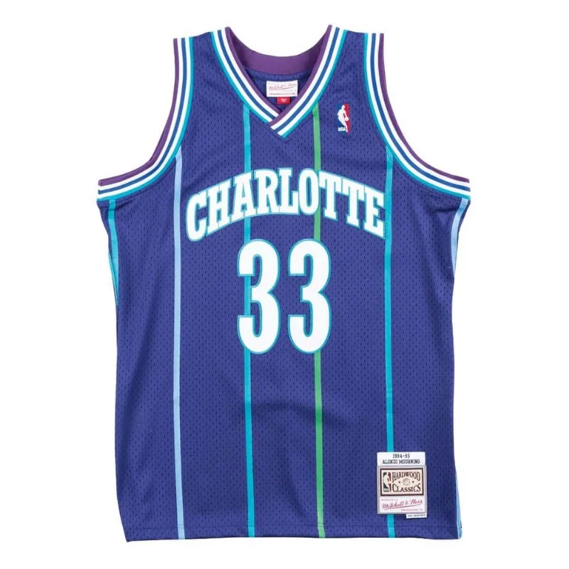 Regata Mitchell & Ness Swingman Jersey Charlotte Hornets 1994-95 Alonzo Mourning Roxa - P