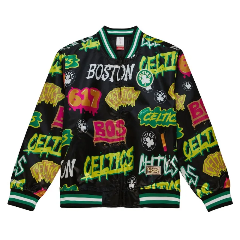 Jaqueta Mitchell & Ness Slap Sticker Dupla Face Boston Celtics Preta - GG