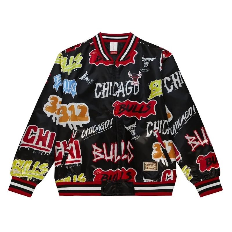 Jaqueta Mitchell & Ness Slap Sticker Dupla Face Chicago Bulls Preta - G