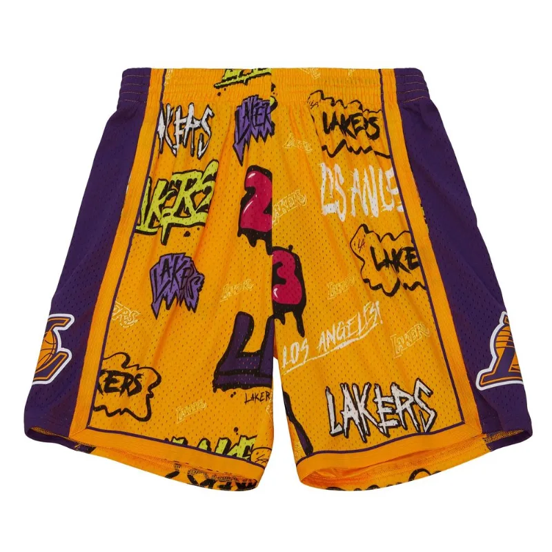 Shorts Mitchell & Ness Swingman Slap Sticker Los Angeles Lakers Amarela Regata Mitchell & Ness Swingman Shorts Slap Sticker Los Angeles Lakers Amarela - XGG