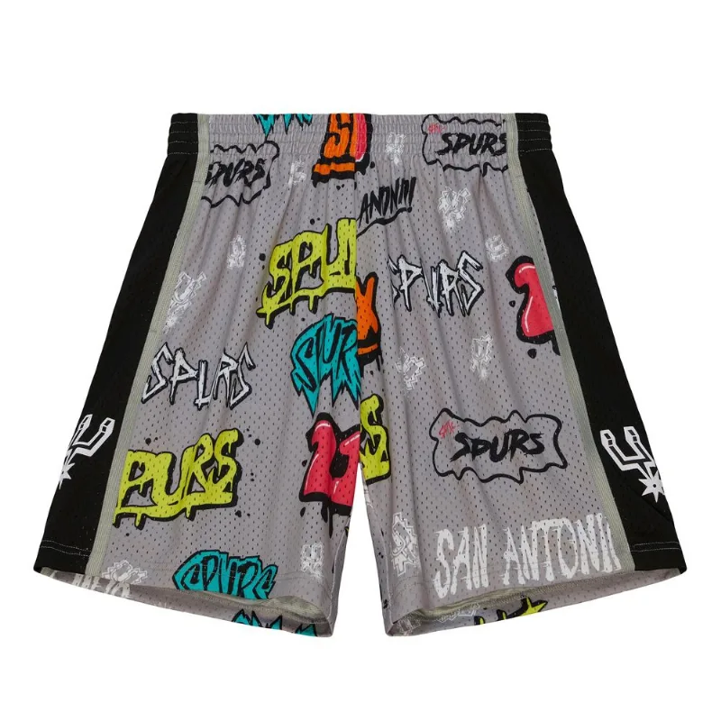 Shorts Mitchell & Ness Swingman Slap Sticker San Antonio Spurs Cinza - XGG
