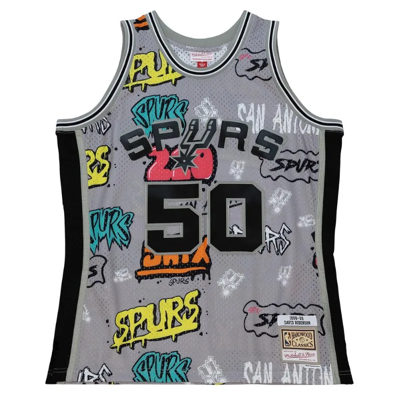 Regata Mitchell & Ness Slap Sticker Swingman Jersey San Antonio Spurs 1998-99 David Robinson Cinza - G