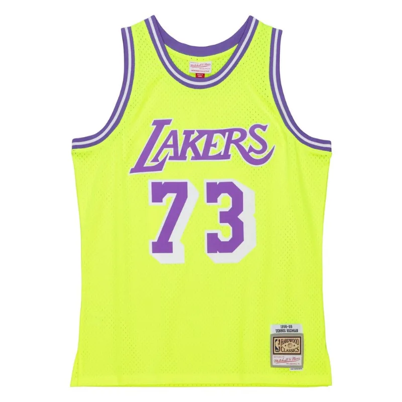 Regata Mitchell & Ness Neon Tropical Swingman Jersey Los Angeles Lakers 1998-99 Dennis Rodman Amarela - M