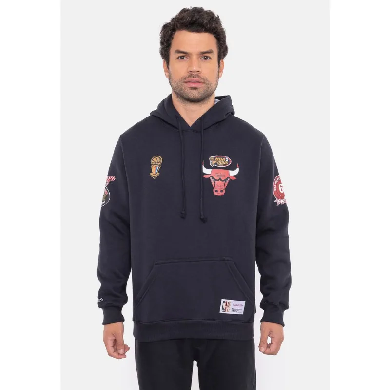 Moletom Mitchell & Ness Canguru Fechado City Patches Preto - M
