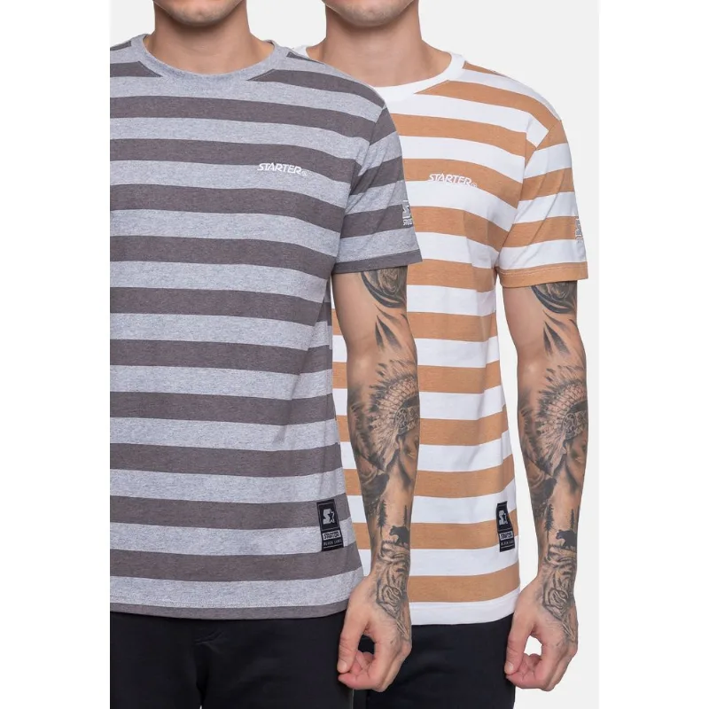 Camiseta Starter Bipack Strip Cinza e Marrom - P