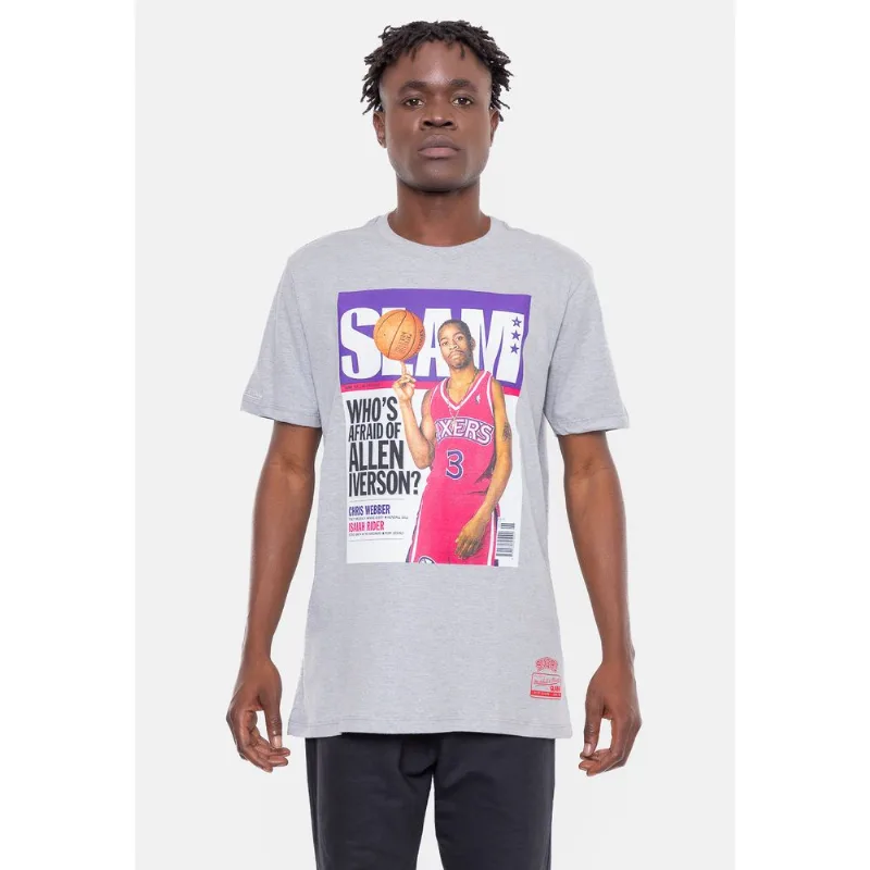 Camiseta Mitchell & Ness Philadelphia 76Ers Slam Iverson Cinza Mescla - GG
