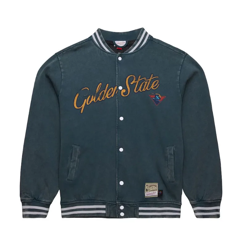 Jaqueta Mitchell & Ness Oversized Varsity Full-Snap Golden State Warriors Azul - XL