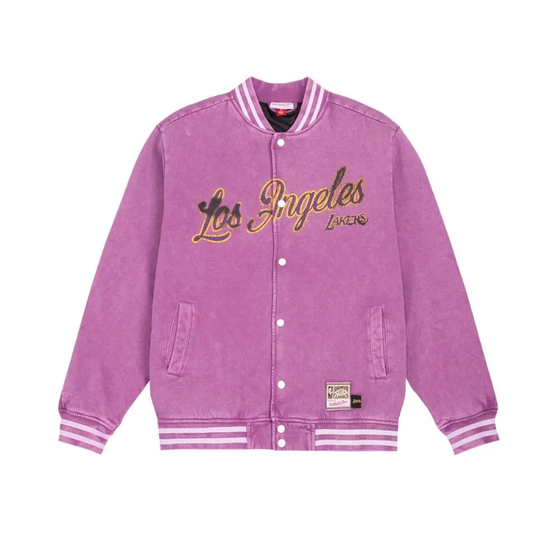 Jaqueta Mitchell & Ness Oversized Varsity Full-Snap Los Angeles Lakers Roxa - 2XL