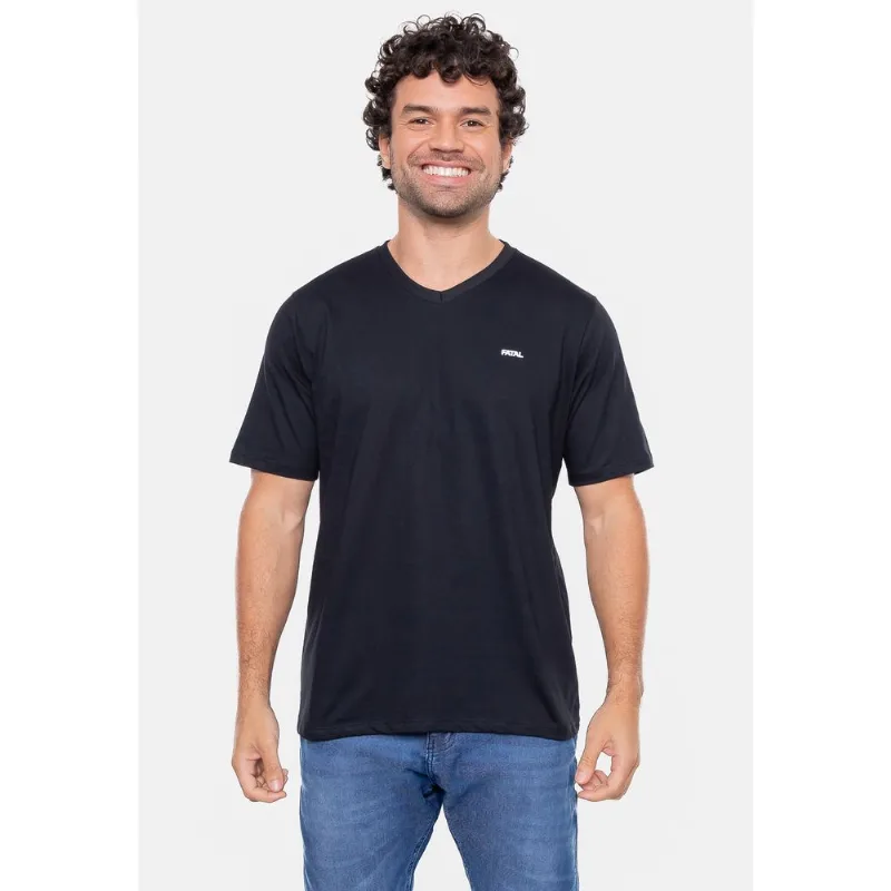 Camiseta Fatal Fashion Basic Gola V Preta - G
