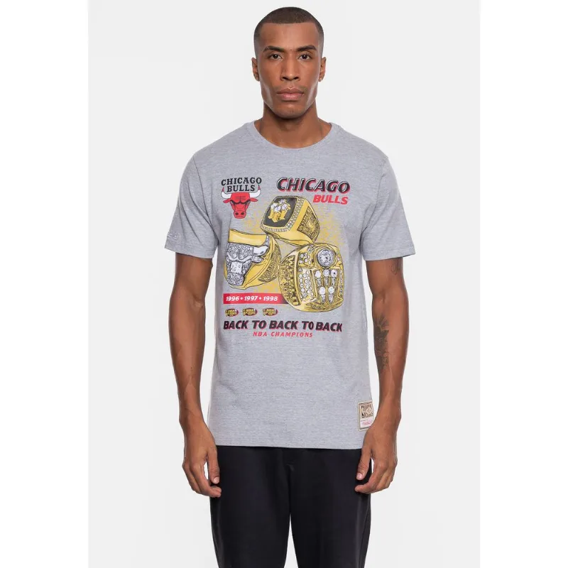 Camiseta Mitchell & Ness NBA Masculina Rings Chicago Bulls Cinza Mescla - M