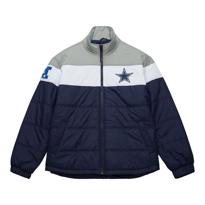 Jaqueta Mitchell & Ness In The Clutch Puffer Jacket Vintage Logo Dallas Cowboys Azul Marinho - Plus G