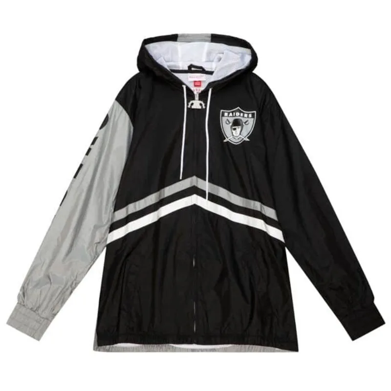 Jaqueta Mitchell & Ness Undeniable Full Zip Windbreaker Oakland Raiders Preta - P