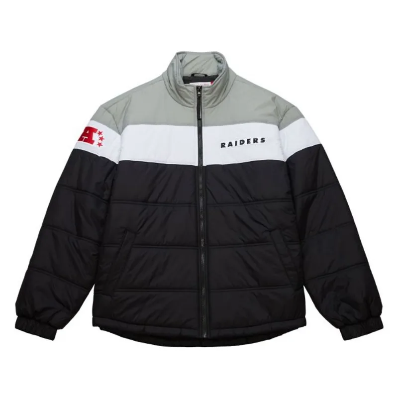 Jaqueta Mitchell & Ness In The Clutch Puffer Jacket Vintage Logo Oakland Raiders Preta - GG