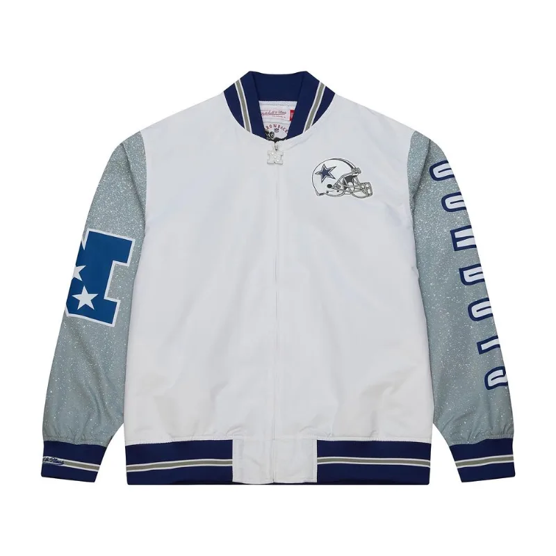 Jaqueta Mitchell & Ness Team Burst Warm Up Jacket Dallas Cowboys Branca - Plus P