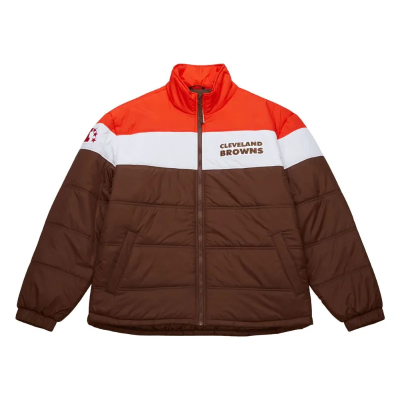 Jaqueta Mitchell & Ness In The Clutch Puffer Jacket Vintage Logo Cleveland Browns Marrom - P