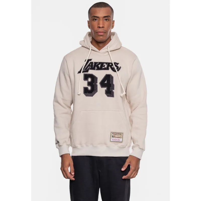 Moletom Mitchell & Ness NBA Shaquille O'Neall Los Angeles Lakers Cinza Dente de Leao - GG