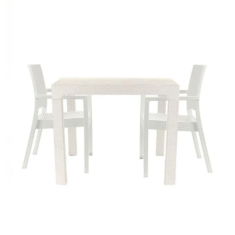 Mesa Lateral Mônaco + 2 Cadeiras Com Braço Milano Rattan Branca