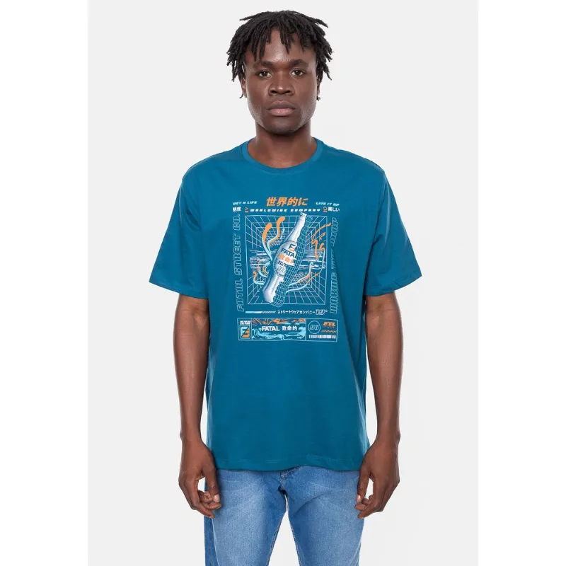 Camiseta Fatal Masculina Estampada Soda Azul Tempestade - GG