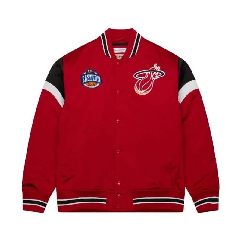 Jaqueta Mitchell & Ness Heavyweight Satin Miami Heat Vermelha - M