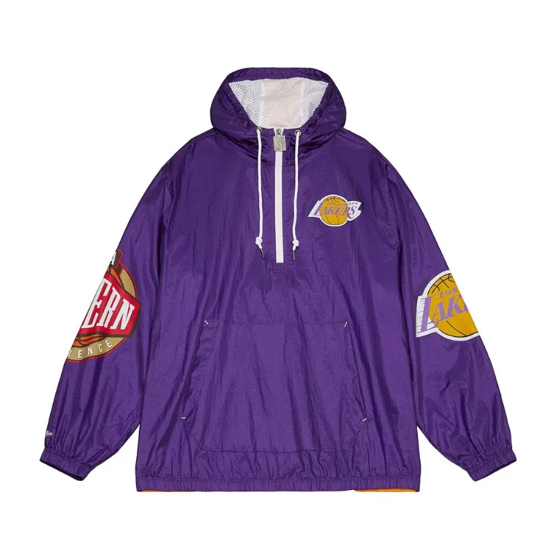 Jaqueta Mitchell & Ness Team OG 2.0 Anorak Windbreaker Los Angeles Lakers Roxa com Amarela - P