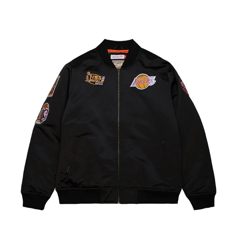 Jaqueta Mitchell & Ness NBA Satin Bomber Jacket Los Angeles Lakers Preta - P