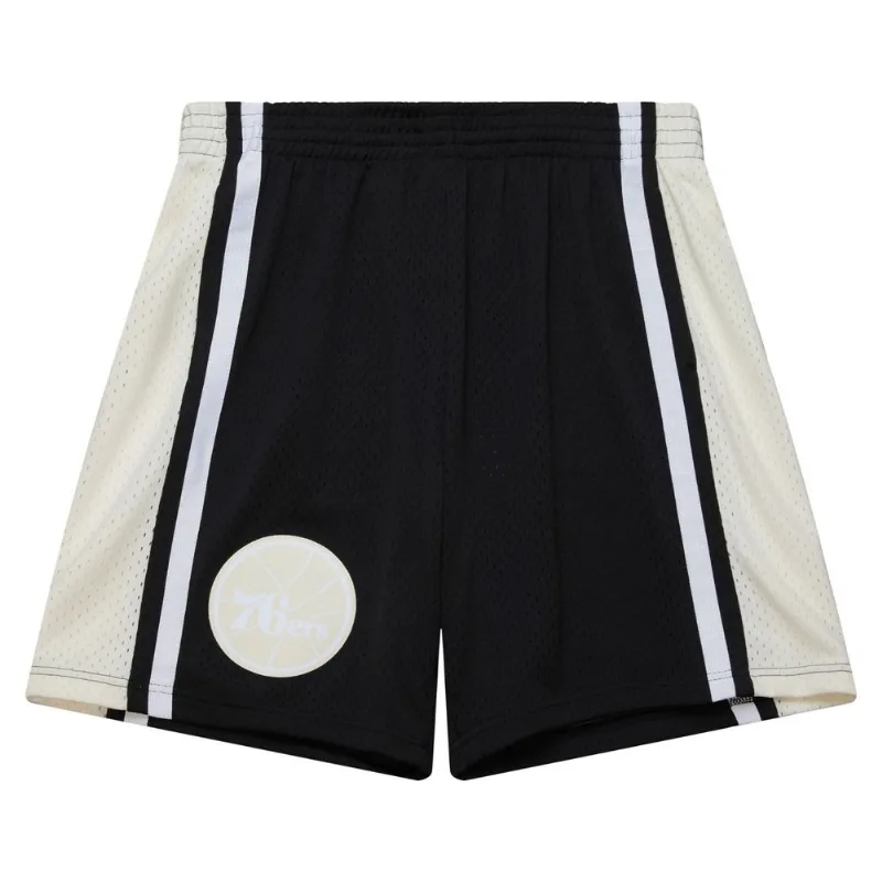 Shorts Mitchell & Ness Swingman Philadelphia 76ers Off White e Preto - M