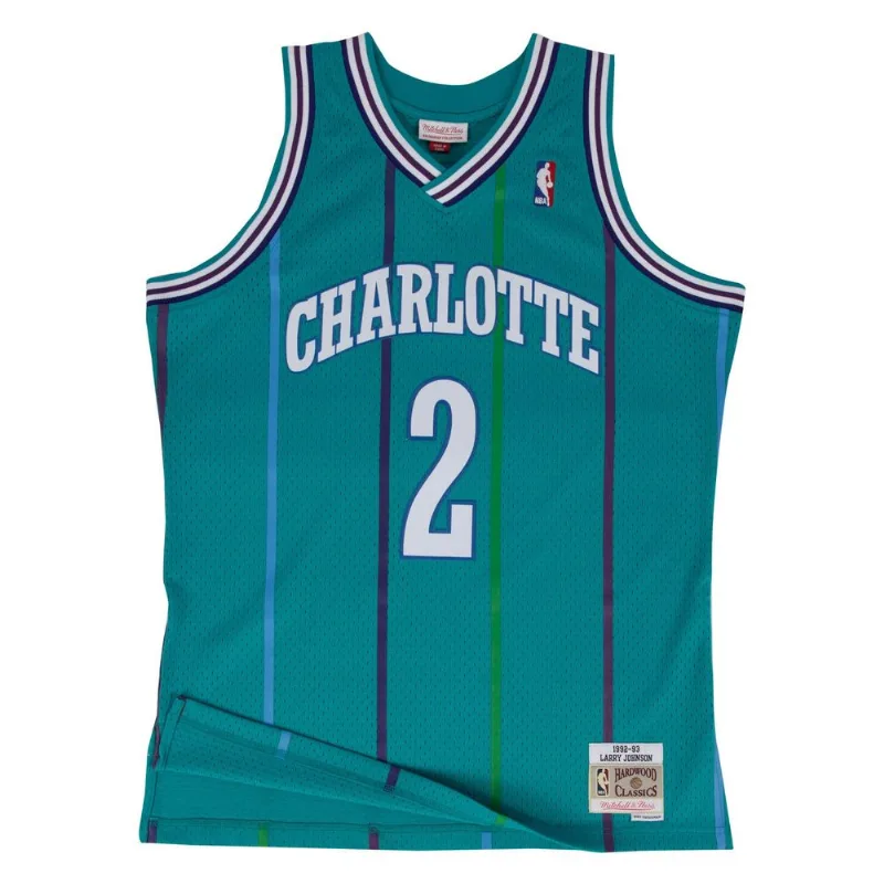 Regata Mitchell & Ness Road Swingman Jersey Charlotte Hornets 1992-93 Larry Johnson Verde - GG