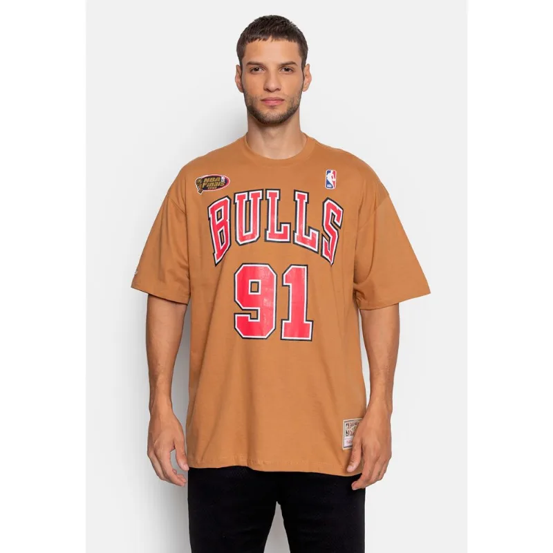 Camiseta Mitchell & Ness Oversize Dennis Rodman Chicago Bulls Bege - GG