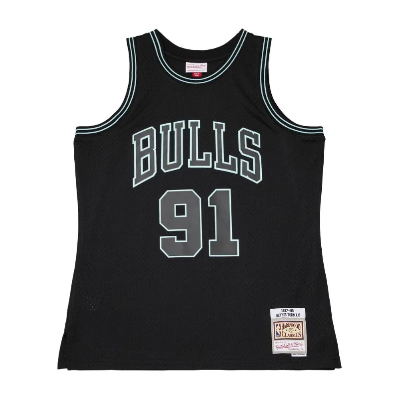Regata Mitchell & Ness Glow In The Dark Swingman Jersey Chicago Bulls 1997-98 Dennis Rodman Preta - M