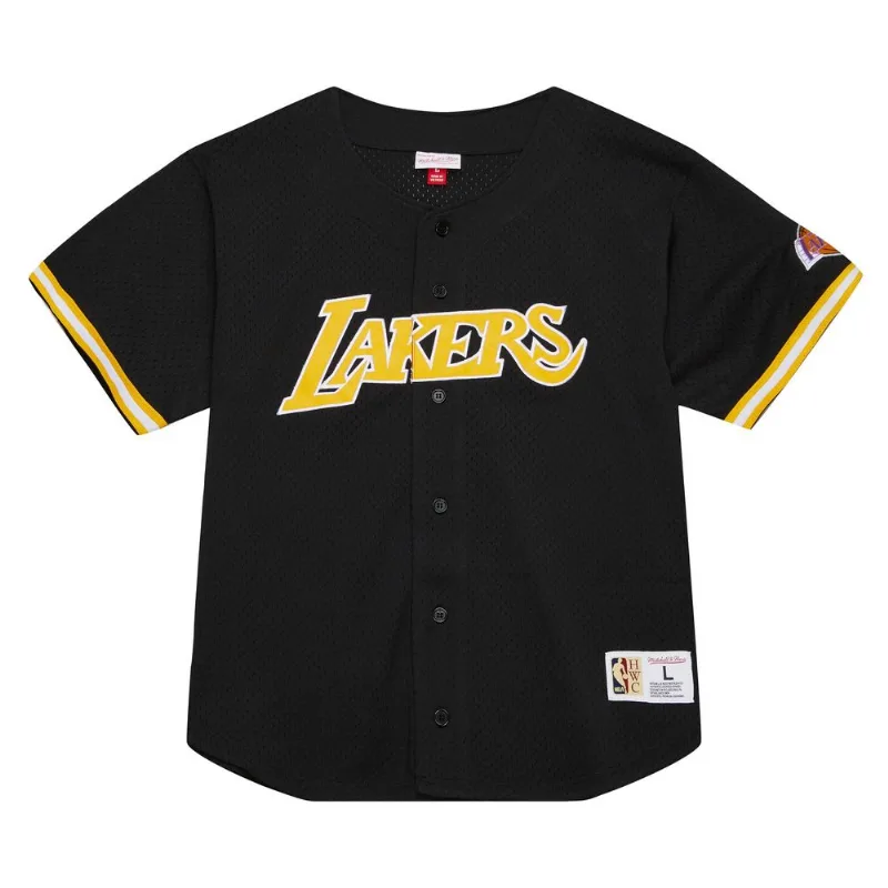 Camisa Mitchell & Ness On The Clock Mesh Button Front Los Angeles Lakers Preta - GG
