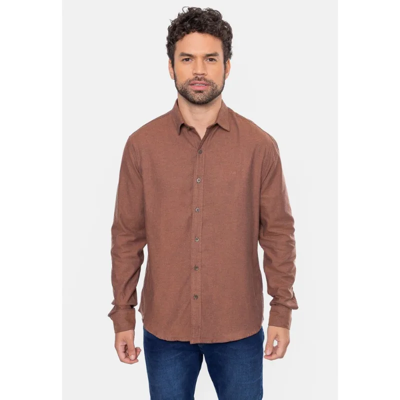 Camisa HD Manga Longa Flanelada Lisa Marrom Terra - M