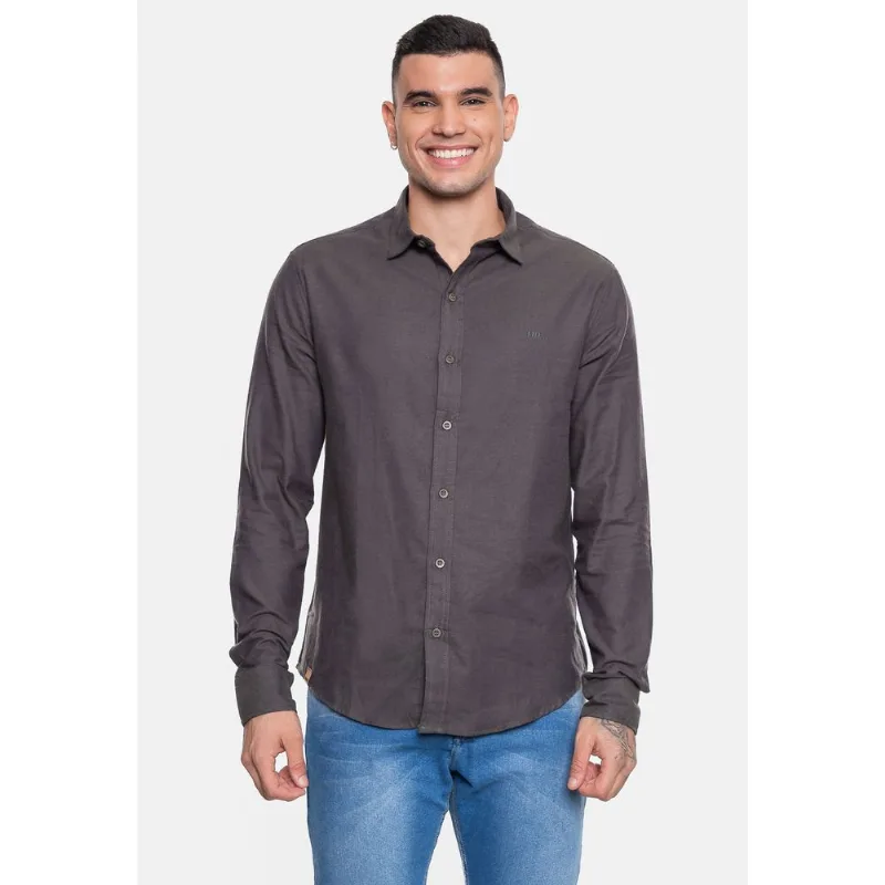 Camisa HD Manga Longa Flanelada Lisa Chumbo - G