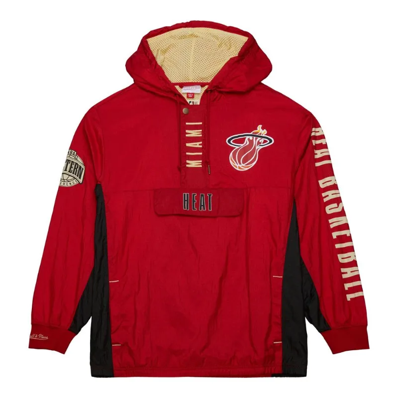 Jaqueta Mitchell & Ness Team OG 2.0 Anorak Windbreaker Vintage Logo Miami Heat Vermelha - M