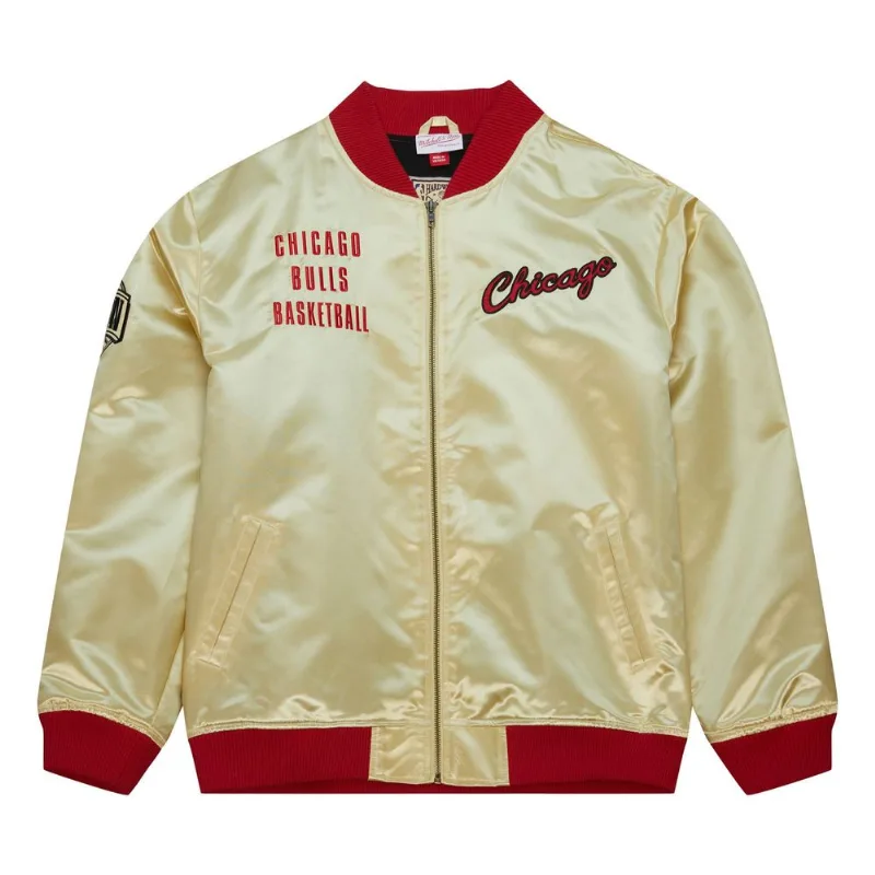 Jaqueta Mitchell & Ness Team OG 2.0 Lightweight Satin Jacket Vintage Logo Chicago Bulls Dourada - GG