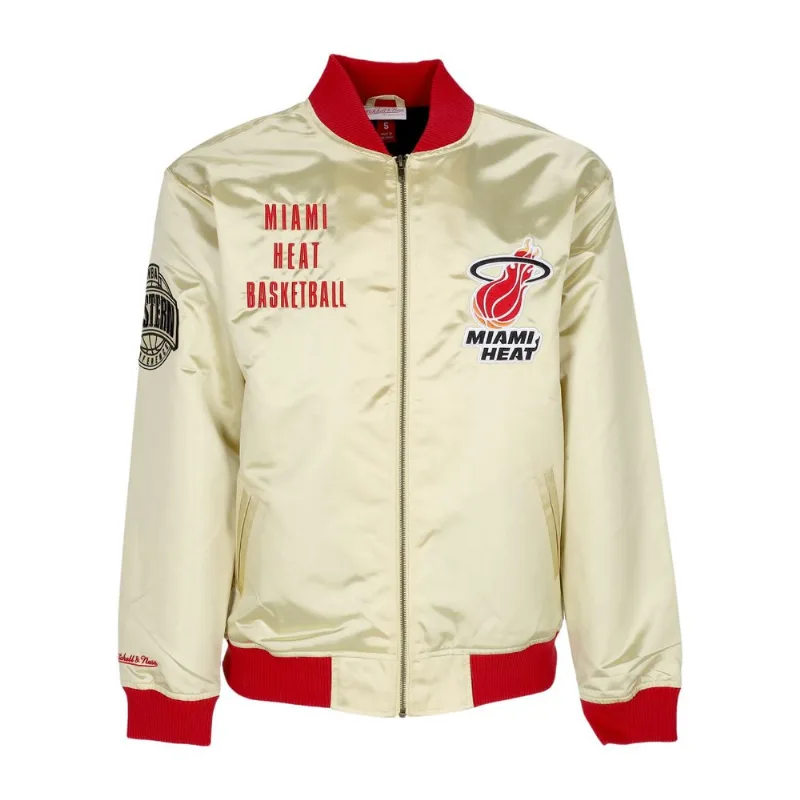 Jaqueta Mitchell & Ness Nba Team Og 2.0 Lightweight Satin Jacket Vintage Logo Miami Heat Gold Dourada - M