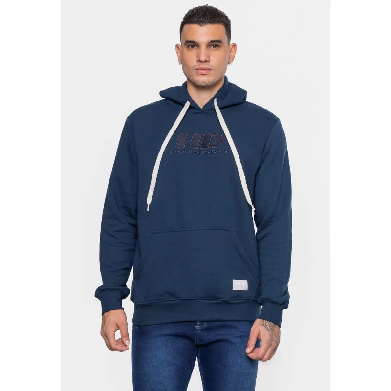 Moletom HD Canguru Atoalhado Azul Marinho com Branco - P