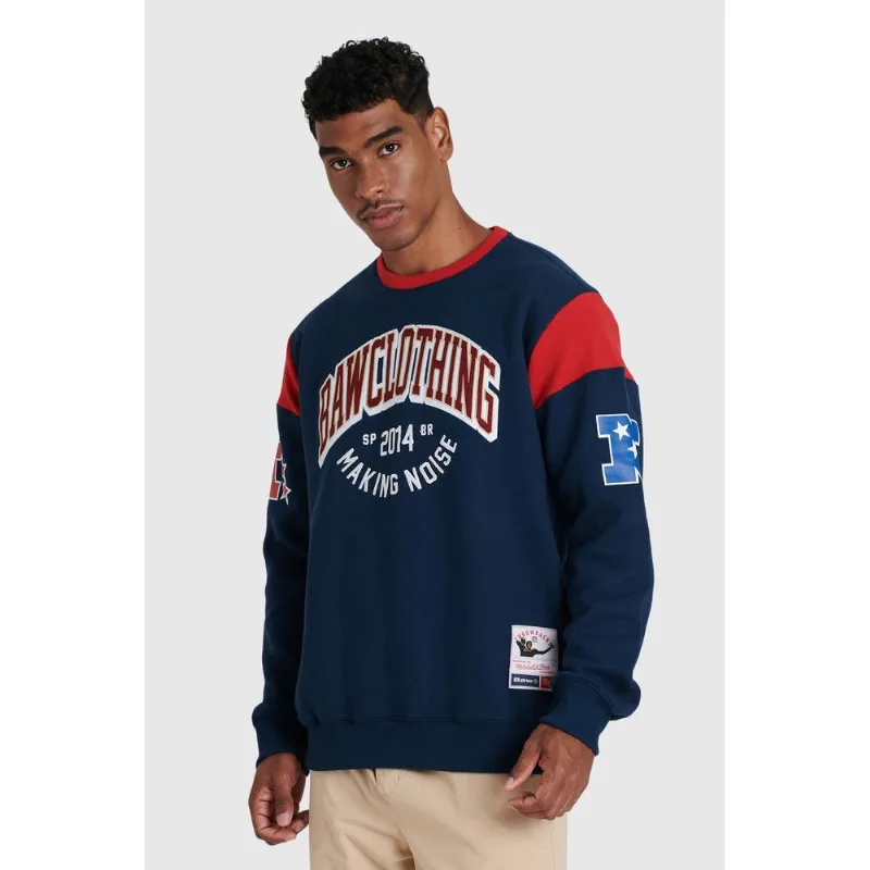 Moletom Mitchell & Ness Careca Collab Baw x NFL Azul Marinho - M