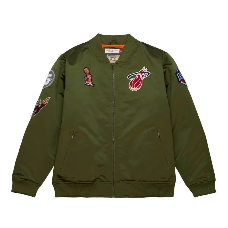 Jaqueta Mitchell & Ness NBA Satin Bomber Jacket Miami Heat Verde Oliva - Plus M