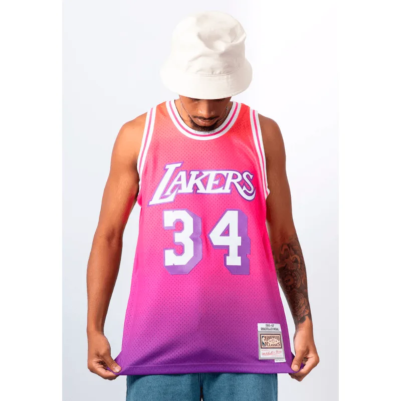 Regata Mitchell & Ness NBA Swingman Jersey Classic Hardwood Festival Ombre Los Angeles Lakers Shaquille O'Neal 1996-97 Branca - 4XL