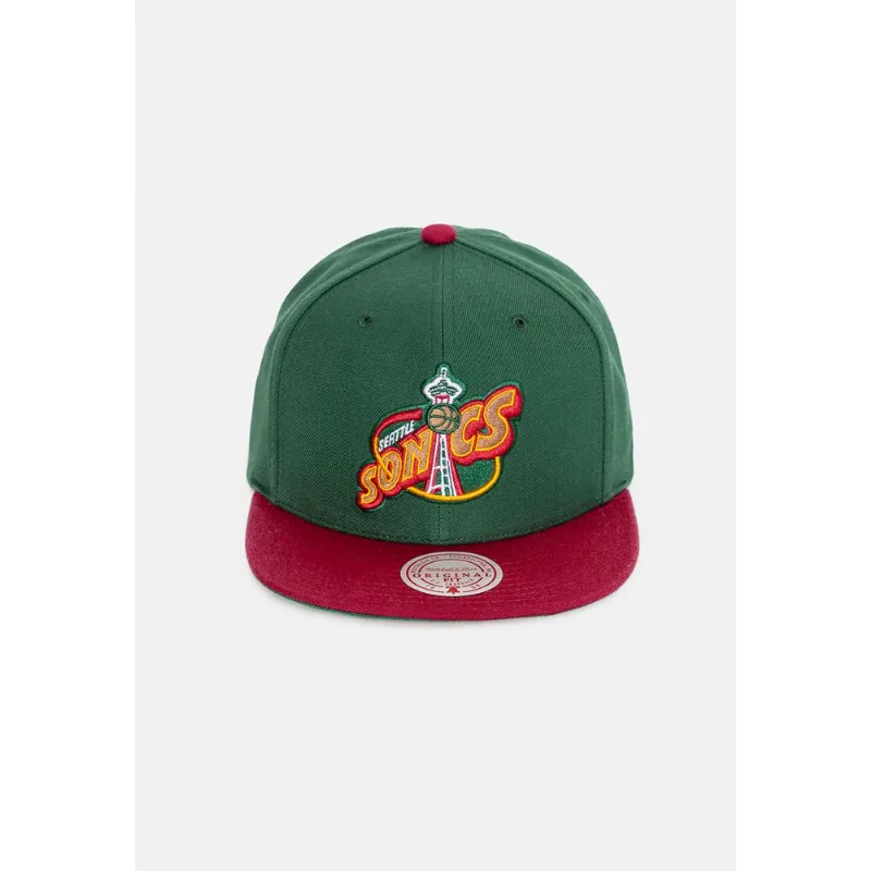 Boné Mitchell & Ness NBA Snapback Team 2 Tone Seattle Supersonics Verde/Vermelho - ÚNICO