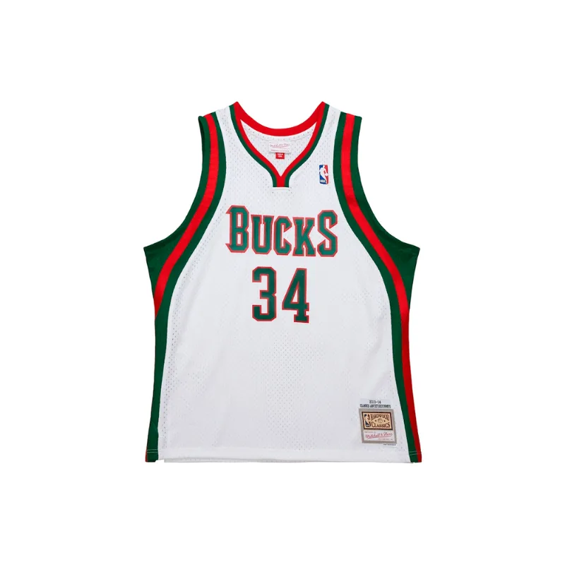Regata Mitchell & Ness NBA Swingman Jersey Milwaukee Bucks Giannis Antetokounmpo 2013-14 Branca - 3XL