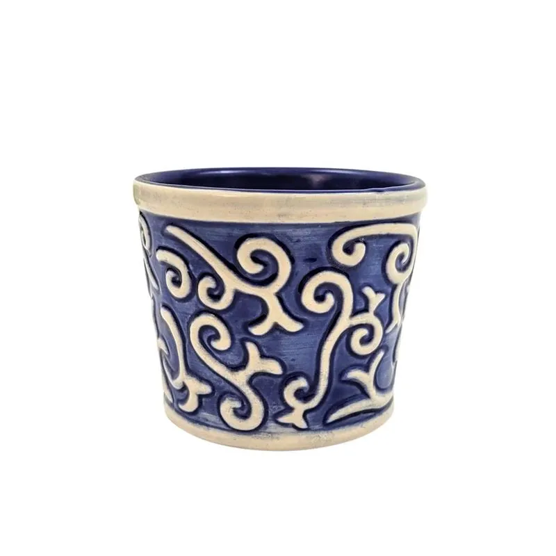 Vaso Decorativo Azul E Branco Grego Cactus 9X10Cm P