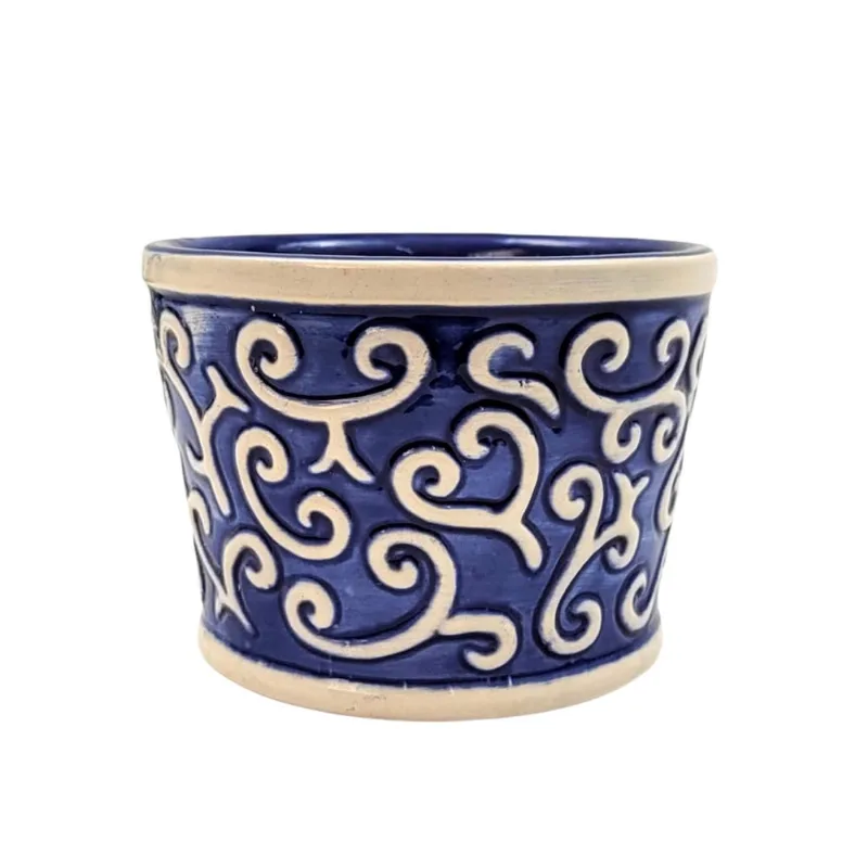 Vaso Decorativo Azul E Branco Grego Cactus 10X13Cm G