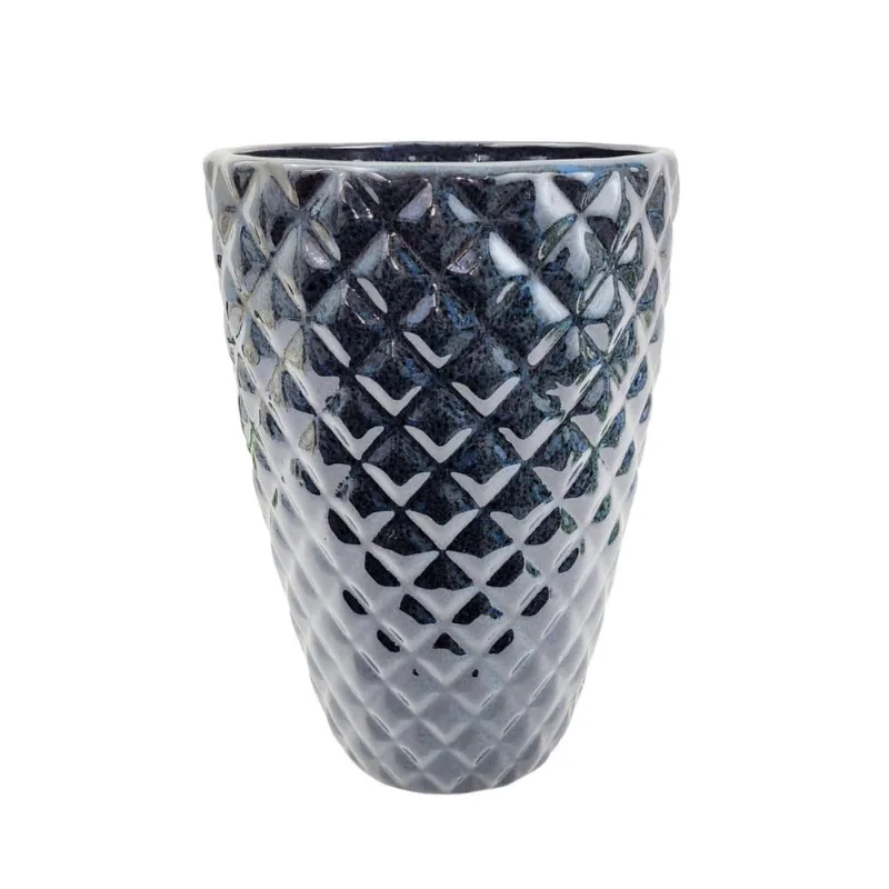 Vaso Decorativo Azul Pineapple De Chão 35X24Cm Cerâmica