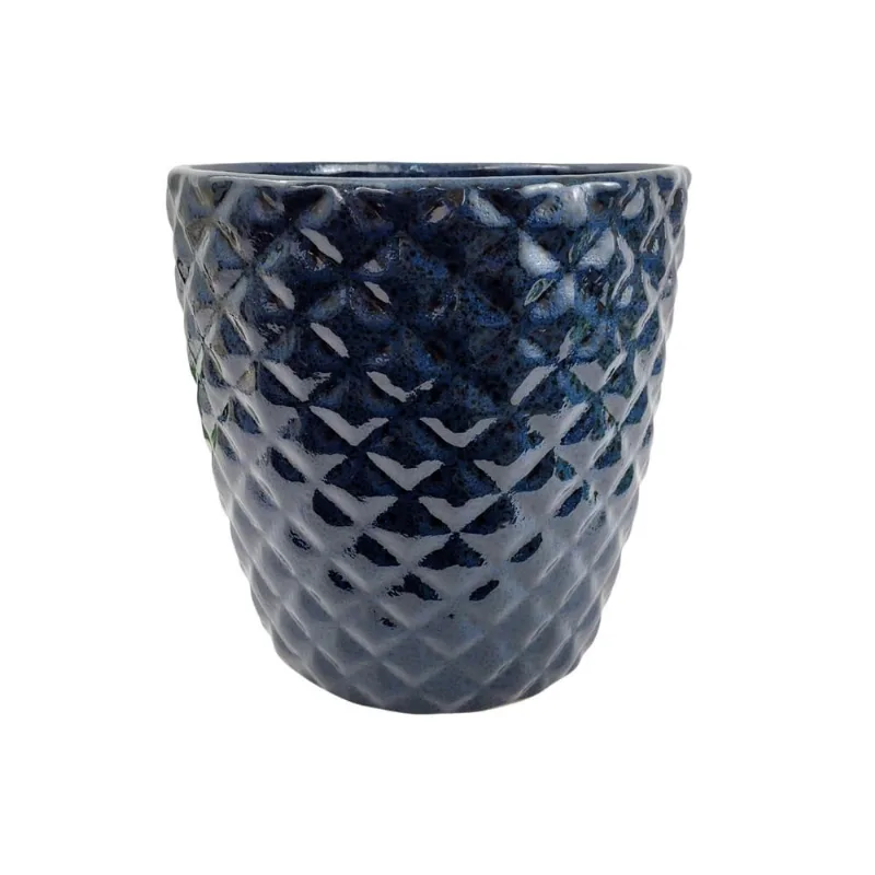 Vaso Decorativo Azul Pineapple De Chão 30X31Cm Cerâmica